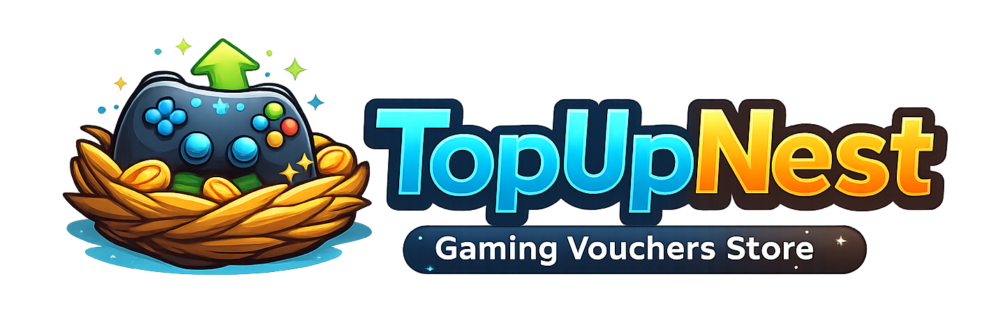 TopUpNest logo with gaming mascot